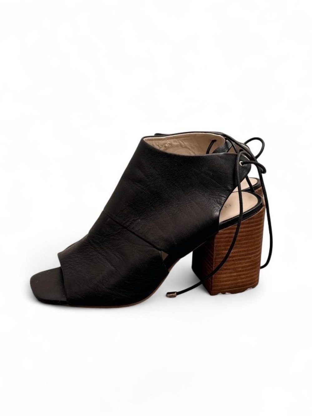 Kenneth Cole Black Leather Lace-Back Block Heel Sandal